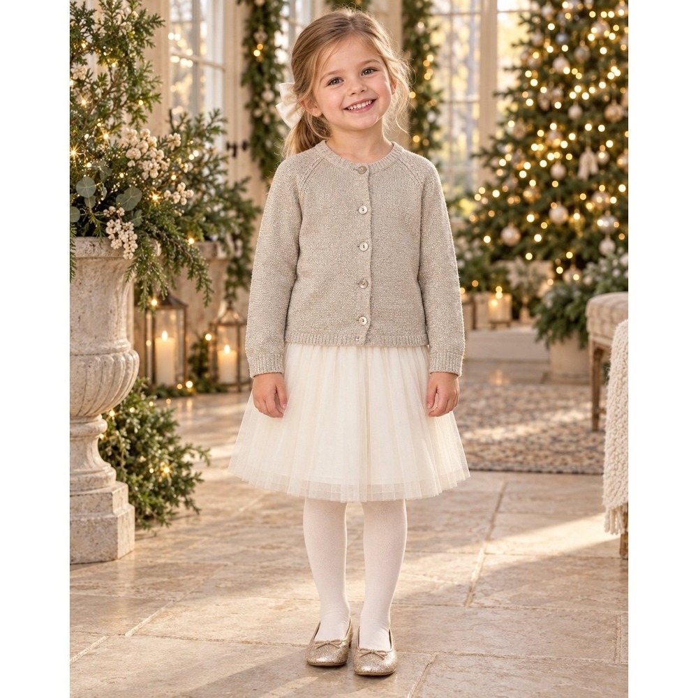 Carter's Girls Size 5 Metallic Gold Shimmer Knit Button Cardigan Sweater
